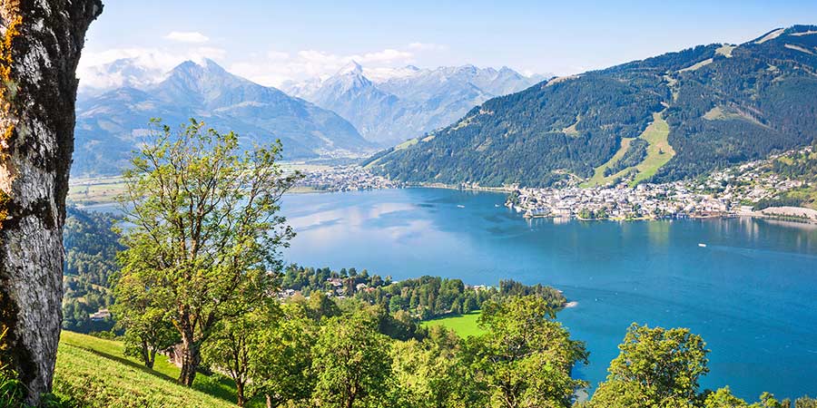 Cruising across Lake Zell amid alpine scenery